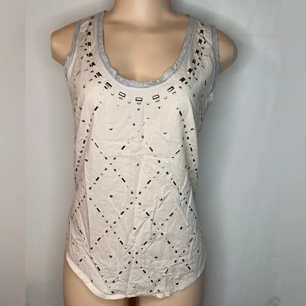 J.Crew Cream Gray Gold Studded Sleeveless Top 100% Cotton Tank Top Size XS